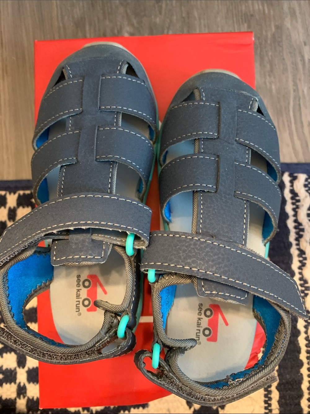 See Kai Run Navy Gray Kids Closed-Toe Sandals with Teal Accents